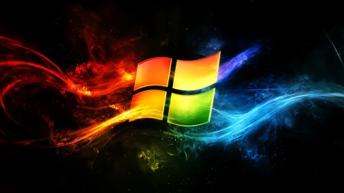Windows logo glows within swirling neon energy waves