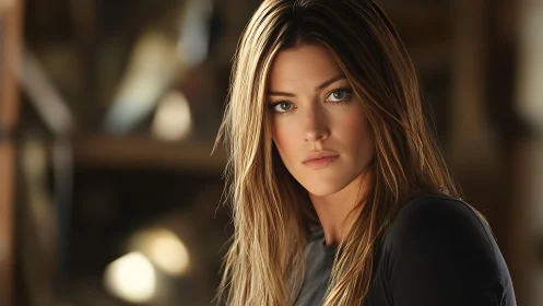 Controlled depth-of-field portrait under warm defocused bokeh.