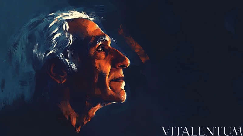 Digital painting profile portrait with dramatic chiaroscuro lighting.