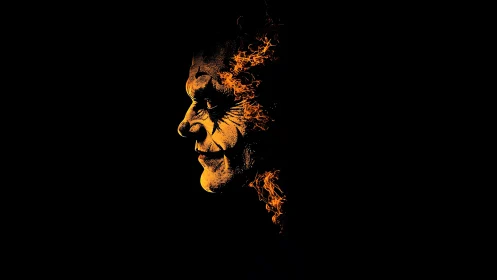 Human profile silhouette integrates with orange flame trails