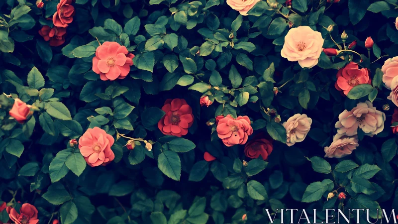 Rose Garden Overhead View with Varied Cultivars
