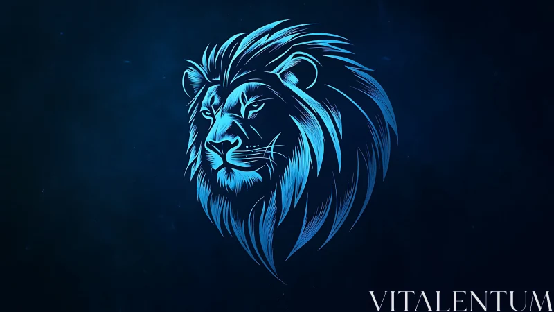 Stylized blue lion head illustration on dark gradient background