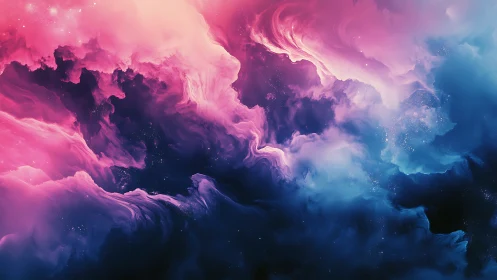 Abstract nebula-like cloud structures in pink and blue hues