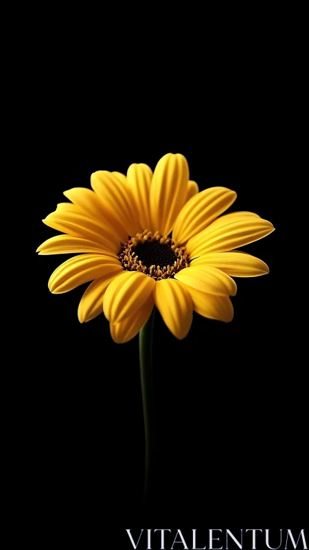 Gerbera Daisy with Radiant Golden Petals Against Void.