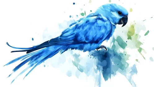 Vibrant Blue Parrot Watercolor Painting with Artistic Brush Strokes.