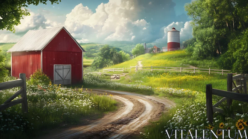 Sunlit country farm invites a peaceful wander down the lane