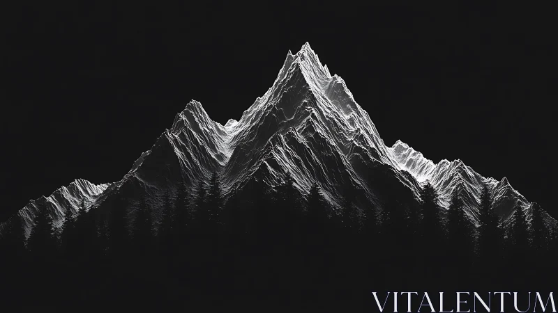 Silver ridgelines carve moonlit veins through midnight peaks