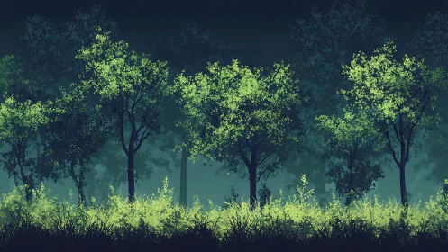 Bioluminescent Forest with Glowing Canopy Layers