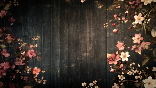 Vintage Floral Arrangement on Weathered Wood Surface Composition