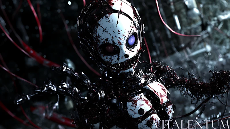 Cybernetic doll hybrid rendered with high-gloss horror detailing