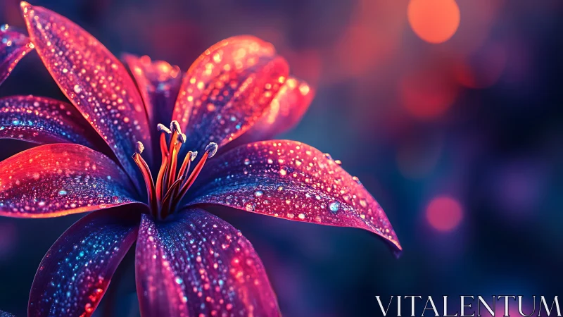 Bioluminescent Lily Petals Glowing in Neon Hues.