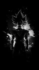 High-contrast anime warrior silhouette framed by ink-splash aura