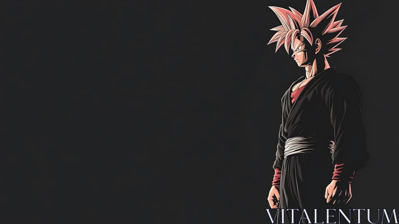 Solitary pink‑haired warrior brooding in charcoal void.