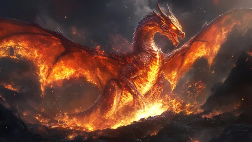 Lavaforged dragon in volcanic inferno, dynamic fantasy digital painting.