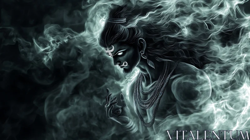 Mystical smoky figure radiating calm and otherworldly grace.