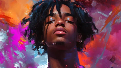 Dreamlit portrait drifts through electric sunset color storms.