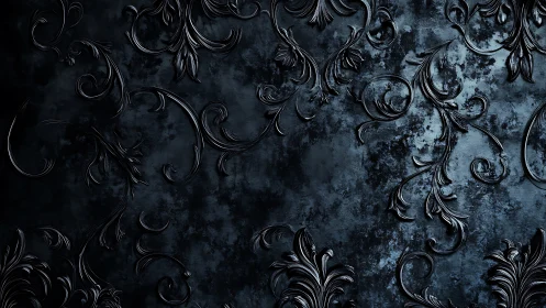Baroque metallic flourishes on oxidized midnight substrate.