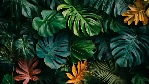 Chromatic monstera canopy with high-contrast tropical foliage.