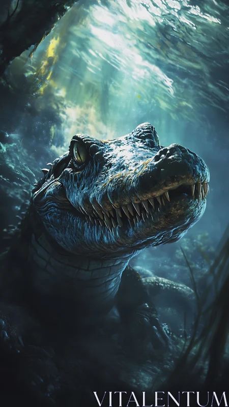 Midnight crocodile monarch under shattered riverlight glare.