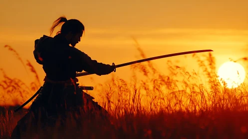 Sunset bladesong carves a bright horizon of silent resolve