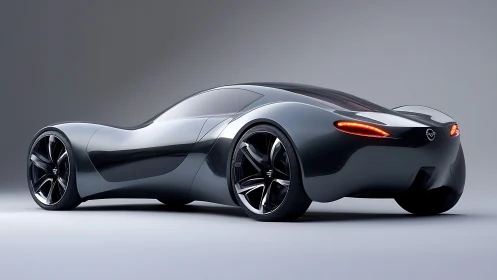 Futuristic black concept coupe is rendered in rear three quarter view