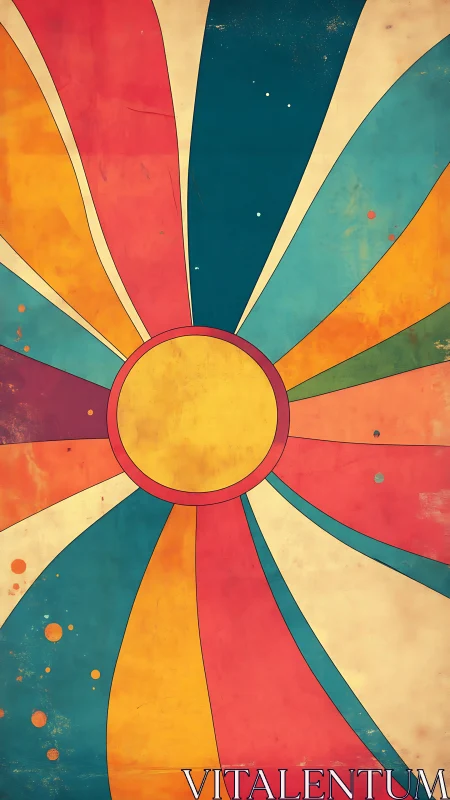 Sunburst carnival spiral with retro-tinted cosmic flair.