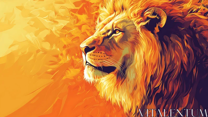 Lion profile rendered in vivid orange digital painting