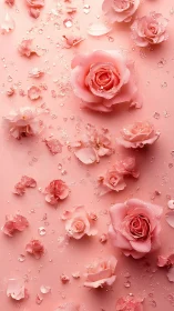 Cascading Rose Garden: Dewy Petals Dance Across Blush Canvas.