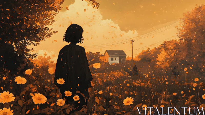 Quiet sunset walk through a golden field of gentle memories.