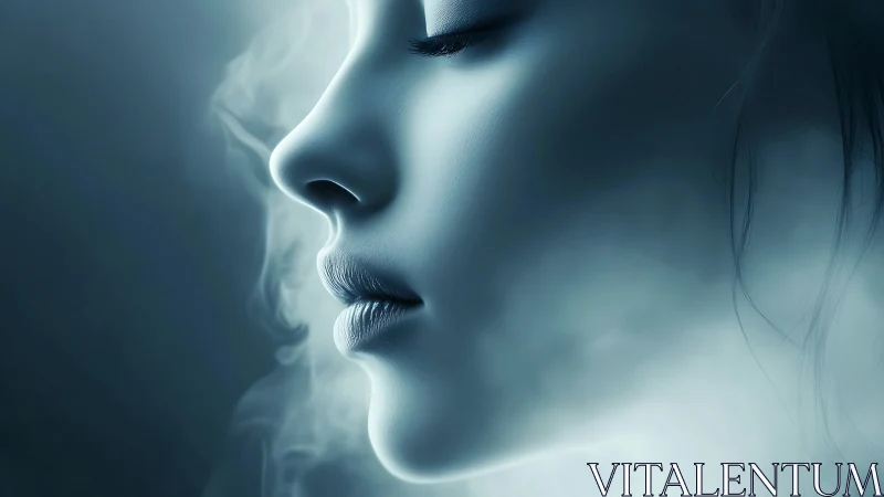 Silken profile inhales moonlit mist and quiet midnight hush