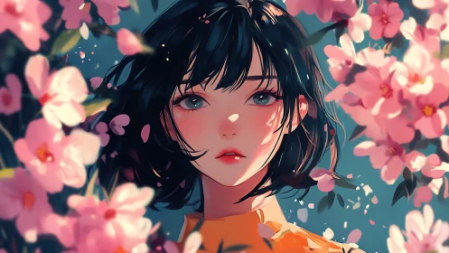 Soft-spoken spring dreamer framed in blushing blossoms.