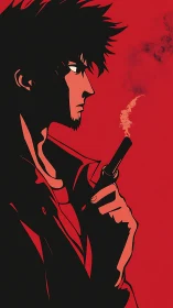 Smoke curls upward as the scarred gunslinger weighs silence