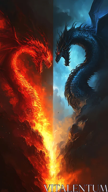Fire and ice dragons clash above blazing chasm divide