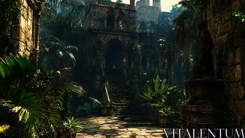 Digital rendering shows overgrown stone temple in jungle setting