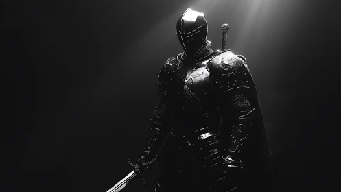 Shadowed knight stands ready beneath a single beam of light