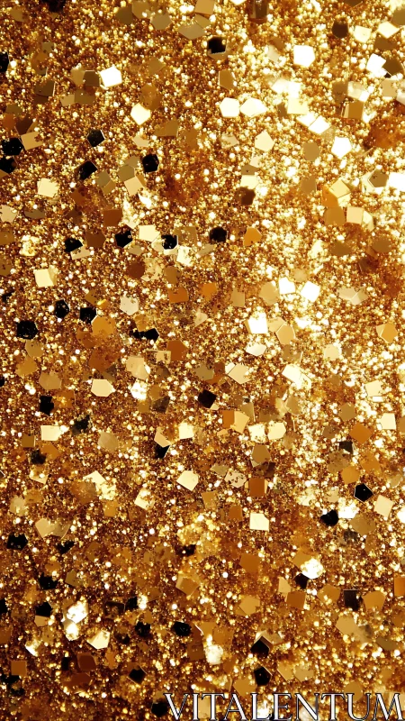 Gold glitter macro surface explodes with reflective sparkle.