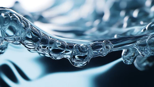 Close-up abstraction of transparent liquid surface geometry.