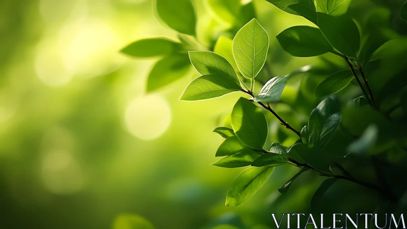 Sunlit Green Leaves in Nature, Soft Focus Botanical Photography.