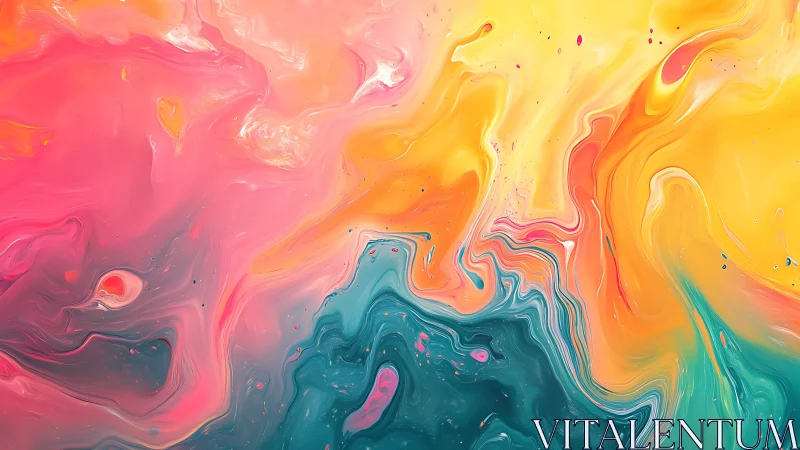 Swirling pink, yellow and teal liquid forms create smooth gradients