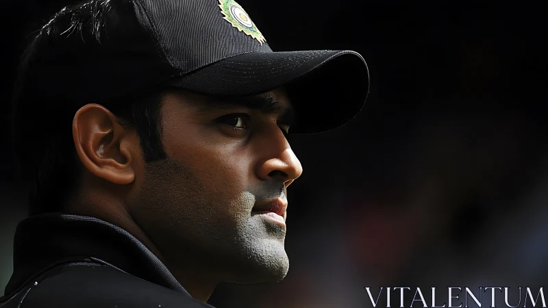 Quiet sideline focus of a determined cricket player.