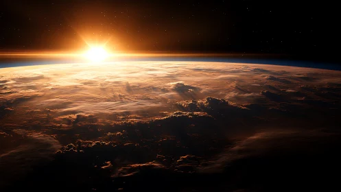 Orbital sunrise illuminates Earth’s cloudscape with radiant flare
