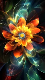 Fractal flower form with multicolored translucent petals.