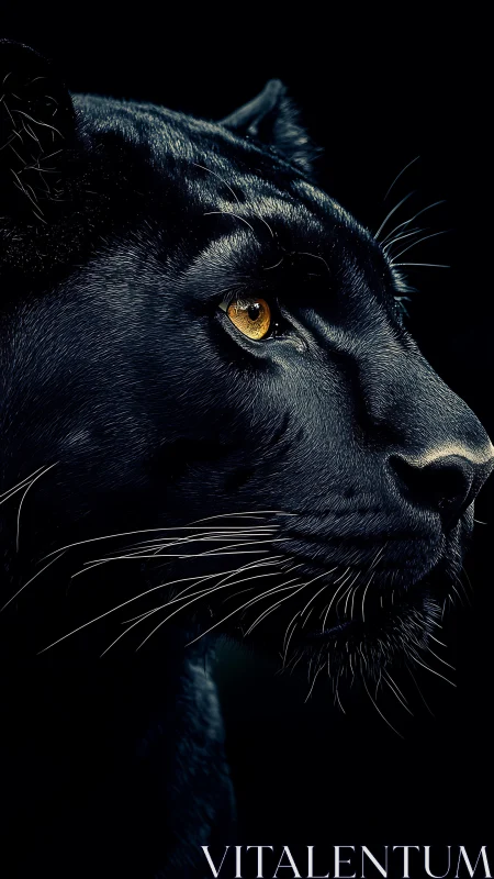 Black Panther Profile with Golden Eyes on Dark Background.