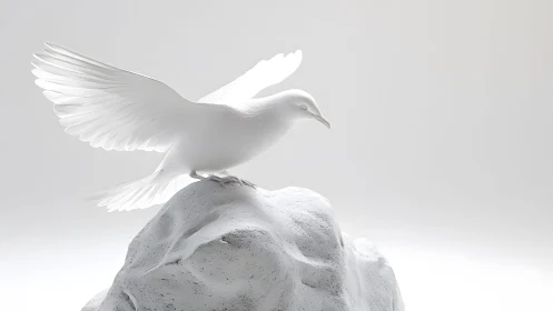 Elegant white bird sculpture with spread wings on stone in minimal style.