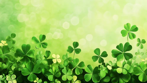 Lush digital shamrock border over glowing green bokeh field.
