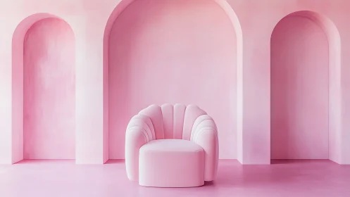 Modern Pink Interior with Shell-Back Chair Alcove.