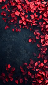 Photorealistic crimson foliage frame on dark stone backdrop.