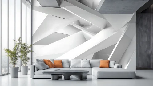 Modern Minimalist Living Space with Sculptural White Architecture.