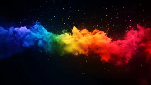 Vibrant rainbow color cloud on dark abstract background.