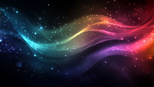 Prismatic light waves drift across a luminous cosmic void.